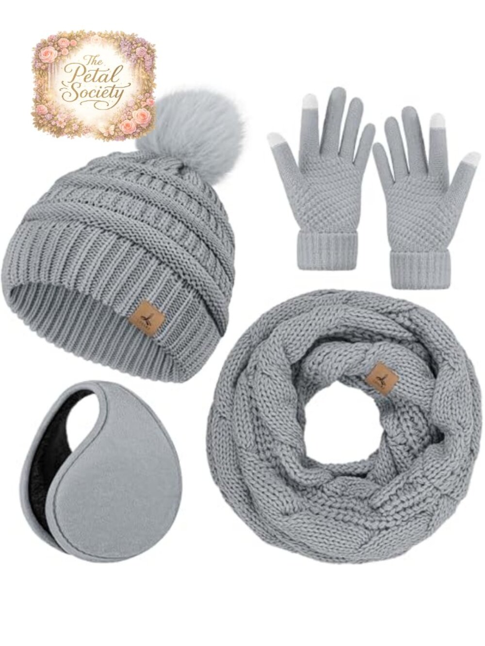 Acrylic Winter Beanie Scarf Gloves Set with Ear Muff Warmer for Women